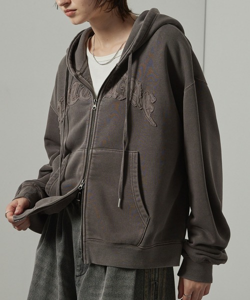 【セール】【Alfred Alex】ヴィンテージ加工ピグメント パッチロゴダブルジップパーカー【セットアップ対応】（パーカー）｜Alfred Alex（アルフレッドアレックス）