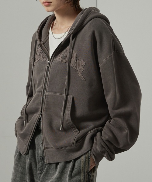 【セール】【Alfred Alex】ヴィンテージ加工ピグメント パッチロゴダブルジップパーカー【セットアップ対応】（パーカー）｜Alfred Alex（アルフレッドアレックス）