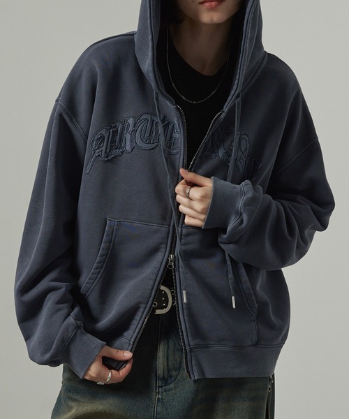 【セール】【Alfred Alex】ヴィンテージ加工ピグメント パッチロゴダブルジップパーカー【セットアップ対応】（パーカー）｜Alfred Alex（アルフレッドアレックス）