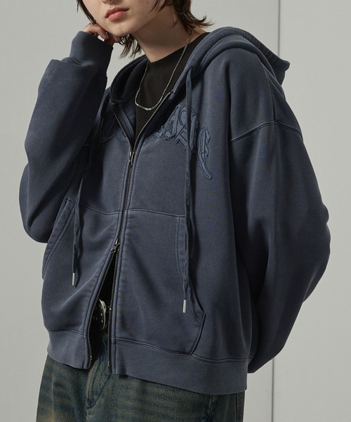 【セール】【Alfred Alex】ヴィンテージ加工ピグメント パッチロゴダブルジップパーカー【セットアップ対応】（パーカー）｜Alfred Alex（アルフレッドアレックス）