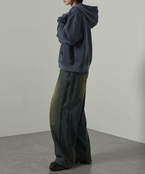 【セール】【Alfred Alex】ヴィンテージ加工ピグメント パッチロゴダブルジップパーカー【セットアップ対応】（パーカー）｜Alfred Alex（アルフレッドアレックス）