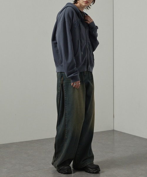 【セール】【Alfred Alex】ヴィンテージ加工ピグメント パッチロゴダブルジップパーカー【セットアップ対応】（パーカー）｜Alfred Alex（アルフレッドアレックス）