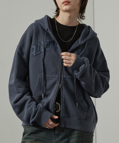 【セール】【Alfred Alex】ヴィンテージ加工ピグメント パッチロゴダブルジップパーカー【セットアップ対応】（パーカー）｜Alfred Alex（アルフレッドアレックス）