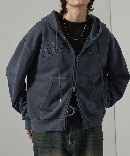 【セール】【Alfred Alex】ヴィンテージ加工ピグメント パッチロゴダブルジップパーカー【セットアップ対応】（パーカー）｜Alfred Alex（アルフレッドアレックス）