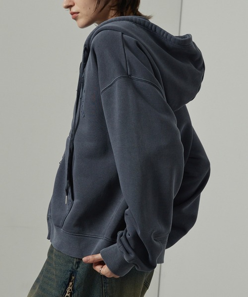 【セール】【Alfred Alex】ヴィンテージ加工ピグメント パッチロゴダブルジップパーカー【セットアップ対応】（パーカー）｜Alfred Alex（アルフレッドアレックス）