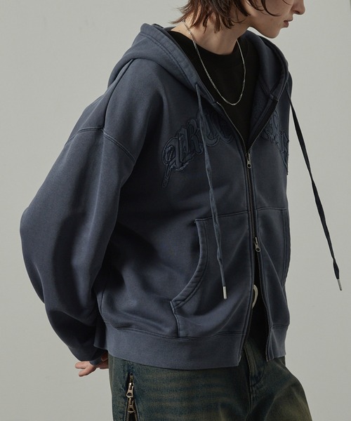 【セール】【Alfred Alex】ヴィンテージ加工ピグメント パッチロゴダブルジップパーカー【セットアップ対応】（パーカー）｜Alfred Alex（アルフレッドアレックス）