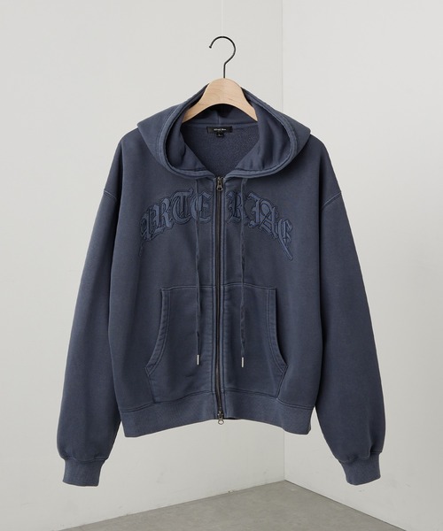 Alfred Alex（アルフレッドアレックス）の「【Alfred Alex】ヴィンテージ加工ピグメント パッチロゴダブルジップパーカー【セットアップ対応】（パーカー・メンズ・ダークブラウン/ブラック/チャコール/ブルー・L/M）」の14枚目の写真