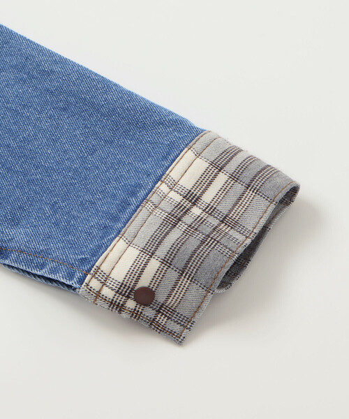SLAP SLIP（スラップスリップ）の「【お揃い】恐竜刺しゅう切り替えチェックデニムコーデュロイシャツ(80~130cm)（シャツ/ブラウス・キッズ・ブルー/ベージュ・80ｃｍ/120cm/100cm/90cm/110cm/130cm）」の11枚目の写真