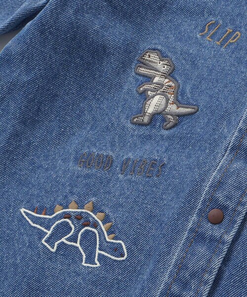 SLAP SLIP（スラップスリップ）の「【お揃い】恐竜刺しゅう切り替えチェックデニムコーデュロイシャツ(80~130cm)（シャツ/ブラウス・キッズ・ブルー/ベージュ・80ｃｍ/120cm/100cm/90cm/110cm/130cm）」の14枚目の写真