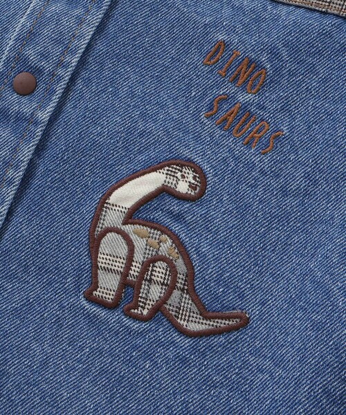 SLAP SLIP（スラップスリップ）の「【お揃い】恐竜刺しゅう切り替えチェックデニムコーデュロイシャツ(80~130cm)（シャツ/ブラウス・キッズ・ブルー/ベージュ・80ｃｍ/120cm/100cm/90cm/110cm/130cm）」の15枚目の写真