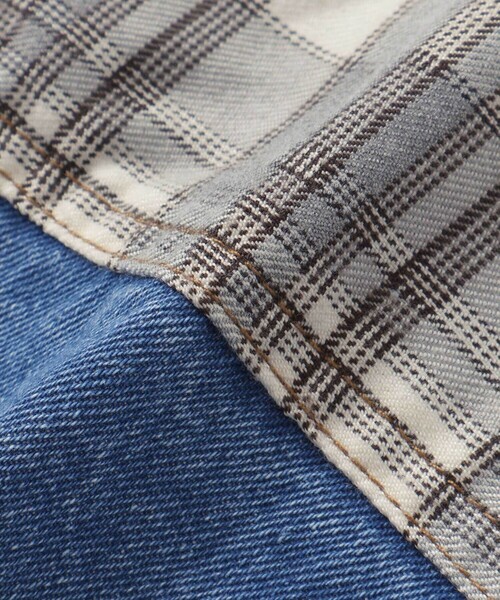 SLAP SLIP（スラップスリップ）の「【お揃い】恐竜刺しゅう切り替えチェックデニムコーデュロイシャツ(80~130cm)（シャツ/ブラウス・キッズ・ブルー/ベージュ・80ｃｍ/120cm/100cm/90cm/110cm/130cm）」の16枚目の写真