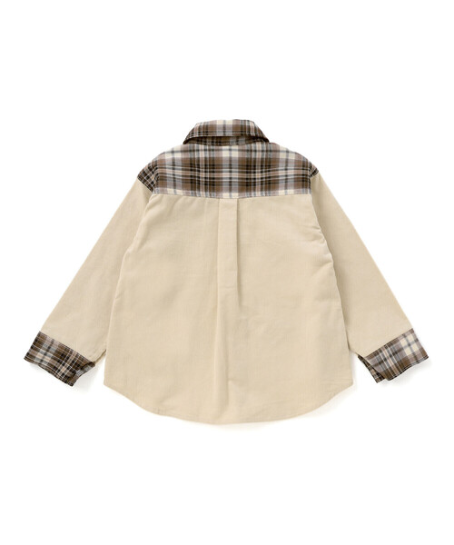 SLAP SLIP（スラップスリップ）の「【お揃い】恐竜刺しゅう切り替えチェックデニムコーデュロイシャツ(80~130cm)（シャツ/ブラウス・キッズ・ブルー/ベージュ・80ｃｍ/120cm/100cm/90cm/110cm/130cm）」の18枚目の写真