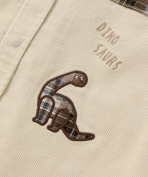 SLAP SLIP（スラップスリップ）の「【お揃い】恐竜刺しゅう切り替えチェックデニムコーデュロイシャツ(80~130cm)（シャツ/ブラウス・キッズ・ブルー/ベージュ・80ｃｍ/120cm/100cm/90cm/110cm/130cm）」の21枚目の写真