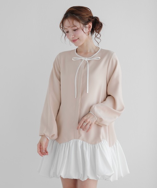 Fit more(フィットモア)の「カーブバルーンヘムミニワンピース(ワンピース・レディース・ブラック/ネイビー/ベージュ・FREE)」の3枚目の写真