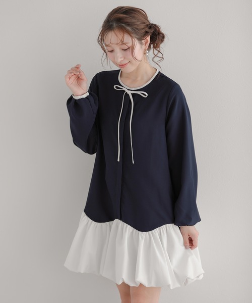 Fit more(フィットモア)の「カーブバルーンヘムミニワンピース(ワンピース・レディース・ブラック/ネイビー/ベージュ・FREE)」の1枚目の写真