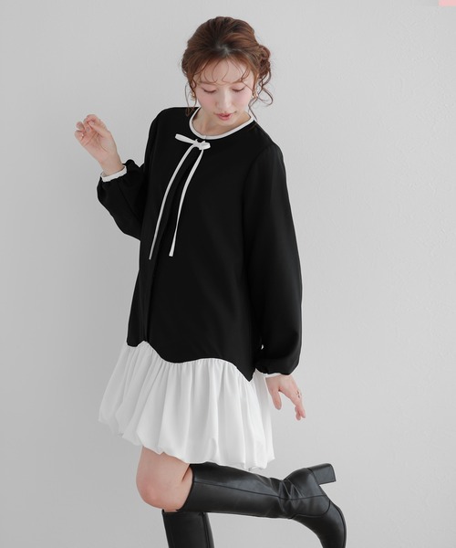 Fit more(フィットモア)の「カーブバルーンヘムミニワンピース(ワンピース・レディース・ブラック/ネイビー/ベージュ・FREE)」の4枚目の写真