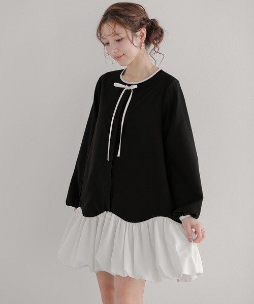 Fit more(フィットモア)の「カーブバルーンヘムミニワンピース(ワンピース・レディース・ブラック/ネイビー/ベージュ・FREE)」の5枚目の写真