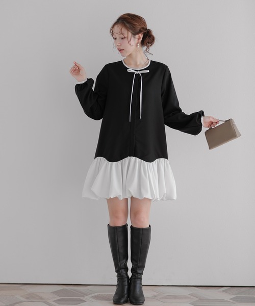 Fit more(フィットモア)の「カーブバルーンヘムミニワンピース(ワンピース・レディース・ブラック/ネイビー/ベージュ・FREE)」の6枚目の写真