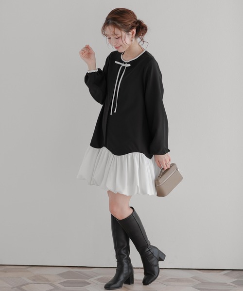 Fit more(フィットモア)の「カーブバルーンヘムミニワンピース(ワンピース・レディース・ブラック/ネイビー/ベージュ・FREE)」の7枚目の写真
