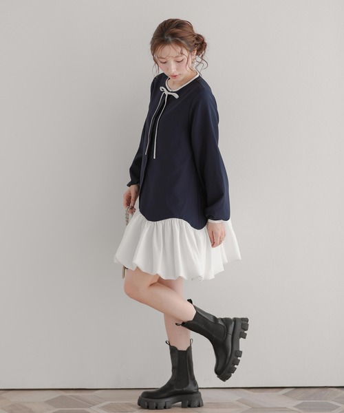 Fit more(フィットモア)の「カーブバルーンヘムミニワンピース(ワンピース・レディース・ブラック/ネイビー/ベージュ・FREE)」の11枚目の写真
