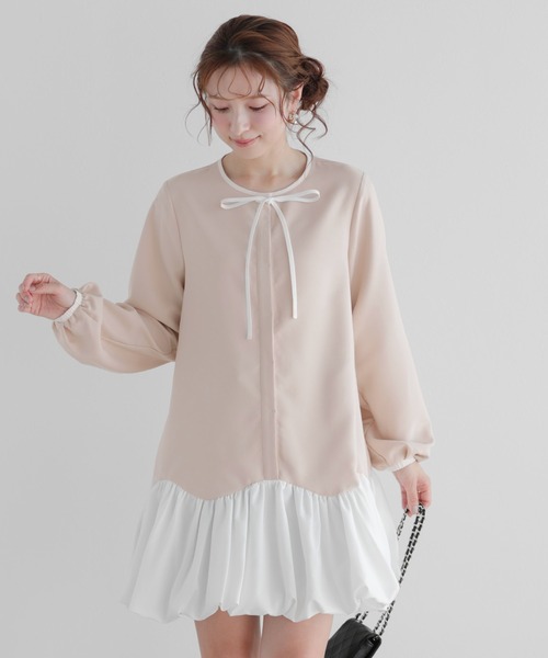 Fit more(フィットモア)の「カーブバルーンヘムミニワンピース(ワンピース・レディース・ブラック/ネイビー/ベージュ・FREE)」の15枚目の写真