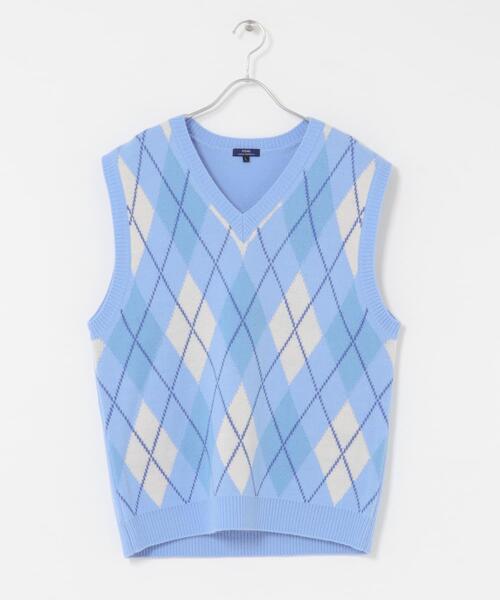 ITEMS URBANRESEARCH(アイテムズ アーバンリサーチ)の「ウール混アーガイルVネックニットベスト(ベスト・メンズ・ブルー/ブラック・LARGE/MEDIUM)」の1枚目の写真