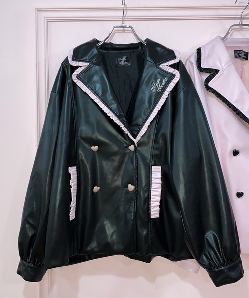 配色フリルフェイクレザージャケット / オーバーサイズ（ライダース