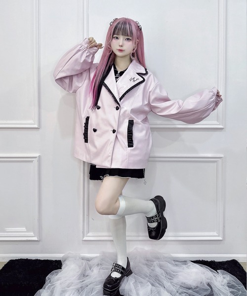 Magia Charm 配色フリルレザージャケット ℳ𝒶𝑔𝒾𝒶 𝒞𝒽𝒶𝓇𝓂｜.⋆𝜗𝜚 いちばんかわいい自分になれる、魔法の