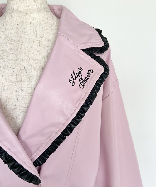 配色フリルフェイクレザージャケット / オーバーサイズ（ライダース