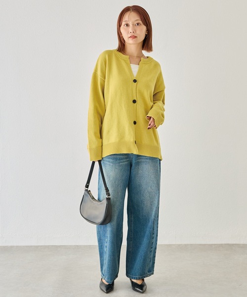 LAVEANGE（ラビアンジェ）の「【洗える】スキッパーニットカーデ（カーディガン/ボレロ・レディース・イエロー/ブラウン/ブラック・F/3L/4L）」の11枚目の写真