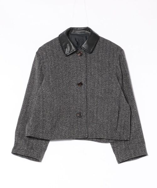 STYLEBLOCK(スタイルブロック)の「ミックスへリンボン合皮衿ジャケット(その他アウター・レディース・ブラウン/ブラック・M)」の1枚目の写真