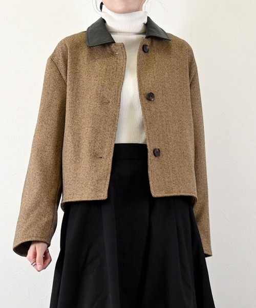 STYLEBLOCK(スタイルブロック)の「ミックスへリンボン合皮衿ジャケット(その他アウター・レディース・ブラウン/ブラック・M)」の2枚目の写真