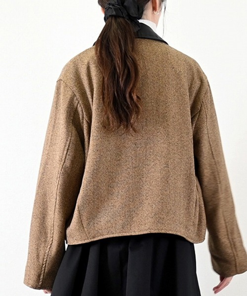 STYLEBLOCK(スタイルブロック)の「ミックスへリンボン合皮衿ジャケット(その他アウター・レディース・ブラウン/ブラック・M)」の6枚目の写真