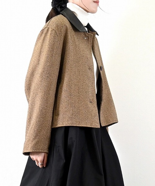 STYLEBLOCK(スタイルブロック)の「ミックスへリンボン合皮衿ジャケット(その他アウター・レディース・ブラウン/ブラック・M)」の7枚目の写真