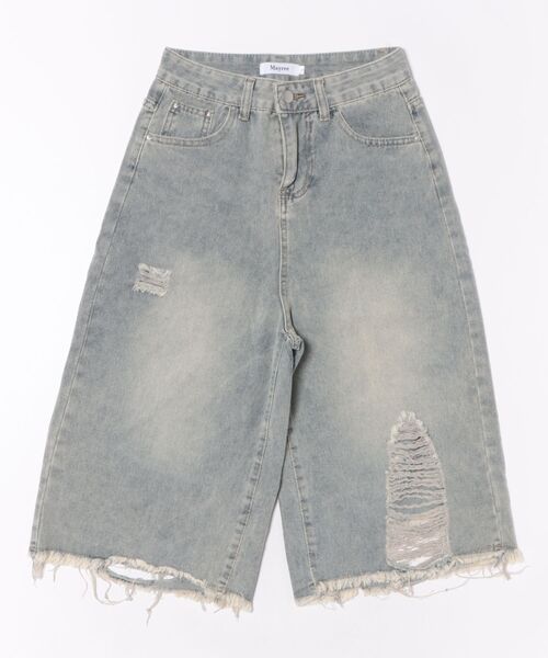 Mayree（メイリー）の「【Mayree】ハイウエスト ハーフ丈 ワイド デニム パンツ（デニムパンツ・レディース・ブルー・SMALL/MEDIUM/LARGE）」の4枚目の写真