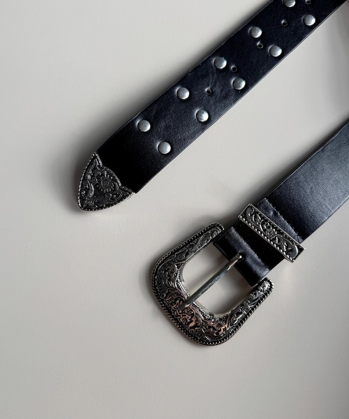 CALIFORNIA OUTFITTERS(カリフォルニア アウトフィッターズ)の「10A14 シルバー スタッズ ウエスタンバックル ベルト(ベルト・メンズ・ブラック・ONESIZE)」の2枚目の写真