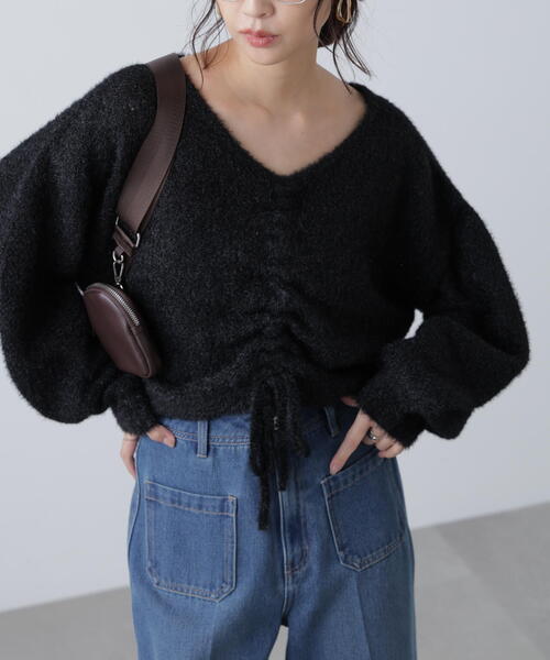 FREE'S MART（フリーズマート）の「◆前後２ＷＡＹドロストショート丈ニット（ニット/セーター・レディース・ホワイト/ブラウン/ブラック・FREE）」の5枚目の写真