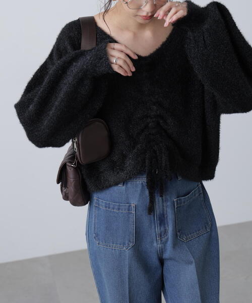 FREE'S MART（フリーズマート）の「◆前後２ＷＡＹドロストショート丈ニット（ニット/セーター・レディース・ホワイト/ブラウン/ブラック・FREE）」の7枚目の写真