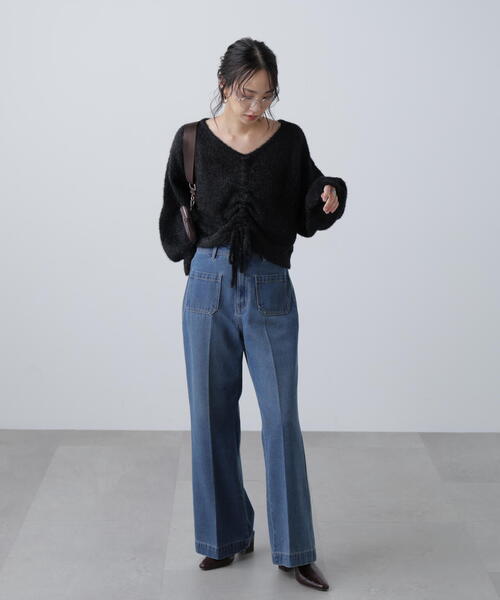 FREE'S MART（フリーズマート）の「◆前後２ＷＡＹドロストショート丈ニット（ニット/セーター・レディース・ホワイト/ブラウン/ブラック・FREE）」の8枚目の写真