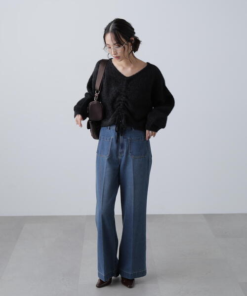 FREE'S MART（フリーズマート）の「◆前後２ＷＡＹドロストショート丈ニット（ニット/セーター・レディース・ホワイト/ブラウン/ブラック・FREE）」の9枚目の写真