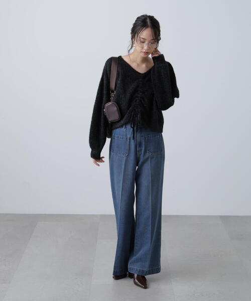 FREE'S MART（フリーズマート）の「◆前後２ＷＡＹドロストショート丈ニット（ニット/セーター・レディース・ホワイト/ブラウン/ブラック・FREE）」の10枚目の写真