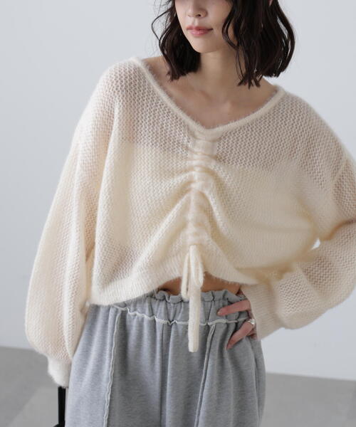 FREE'S MART（フリーズマート）の「◆前後２ＷＡＹドロストショート丈ニット（ニット/セーター・レディース・ホワイト/ブラウン/ブラック・FREE）」の13枚目の写真