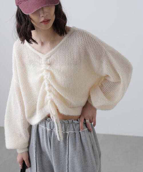 FREE'S MART（フリーズマート）の「◆前後２ＷＡＹドロストショート丈ニット（ニット/セーター・レディース・ホワイト/ブラウン/ブラック・FREE）」の14枚目の写真