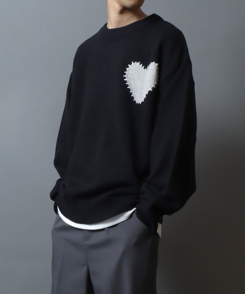 ANPAS(アンパス)の「Hand-Stitched Motif Knit Sweater/モチーフハンドステッチニット クルーネックセーター ユニセックス メンズ レディース(ニット/セーター・メンズ・グレー系2/ブラック系2/ネイビー系2/ブラック系1/グレー系1/ネイビー系1・M/L)」の1枚目の写真