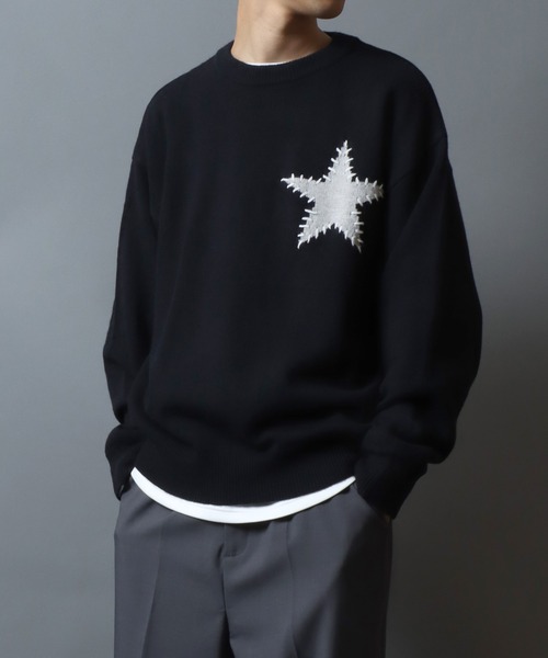 ANPAS(アンパス)の「Hand-Stitched Motif Knit Sweater/モチーフハンドステッチニット クルーネックセーター ユニセックス メンズ レディース(ニット/セーター・メンズ・グレー系2/ブラック系2/ネイビー系2/ブラック系1/グレー系1/ネイビー系1・M/L)」の2枚目の写真