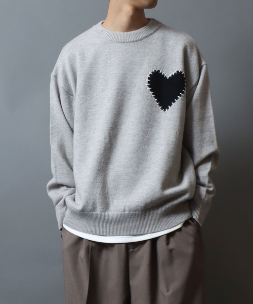 ANPAS(アンパス)の「Hand-Stitched Motif Knit Sweater/モチーフハンドステッチニット クルーネックセーター ユニセックス メンズ レディース(ニット/セーター・メンズ・グレー系2/ブラック系2/ネイビー系2/ブラック系1/グレー系1/ネイビー系1・M/L)」の3枚目の写真