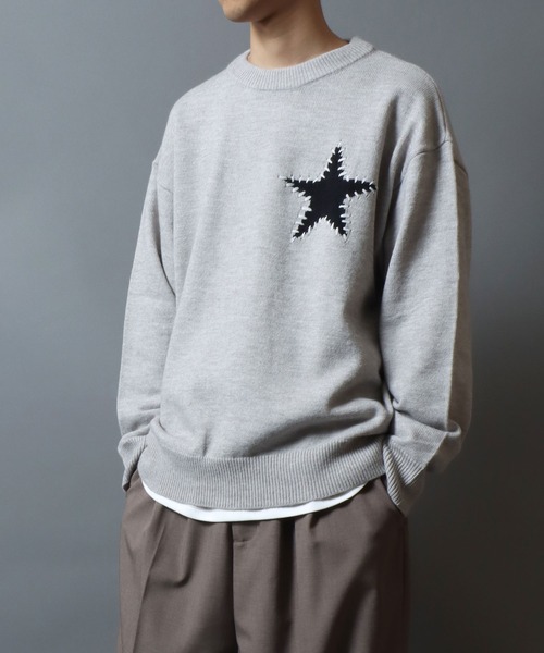 ANPAS(アンパス)の「Hand-Stitched Motif Knit Sweater/モチーフハンドステッチニット クルーネックセーター ユニセックス メンズ レディース(ニット/セーター・メンズ・グレー系2/ブラック系2/ネイビー系2/ブラック系1/グレー系1/ネイビー系1・M/L)」の4枚目の写真