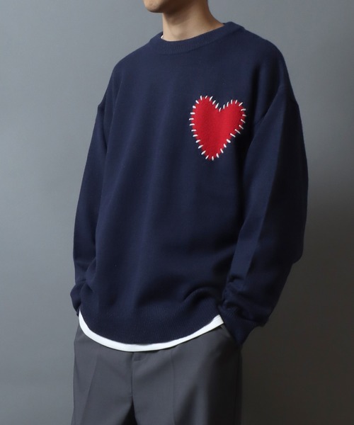 ANPAS(アンパス)の「Hand-Stitched Motif Knit Sweater/モチーフハンドステッチニット クルーネックセーター ユニセックス メンズ レディース(ニット/セーター・メンズ・グレー系2/ブラック系2/ネイビー系2/ブラック系1/グレー系1/ネイビー系1・M/L)」の5枚目の写真