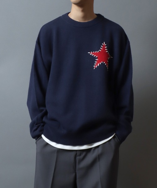 ANPAS(アンパス)の「Hand-Stitched Motif Knit Sweater/モチーフハンドステッチニット クルーネックセーター ユニセックス メンズ レディース(ニット/セーター・メンズ・グレー系2/ブラック系2/ネイビー系2/ブラック系1/グレー系1/ネイビー系1・M/L)」の6枚目の写真