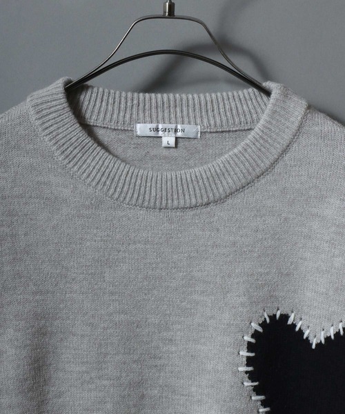 ANPAS(アンパス)の「Hand-Stitched Motif Knit Sweater/モチーフハンドステッチニット クルーネックセーター ユニセックス メンズ レディース(ニット/セーター・メンズ・グレー系2/ブラック系2/ネイビー系2/ブラック系1/グレー系1/ネイビー系1・M/L)」の14枚目の写真